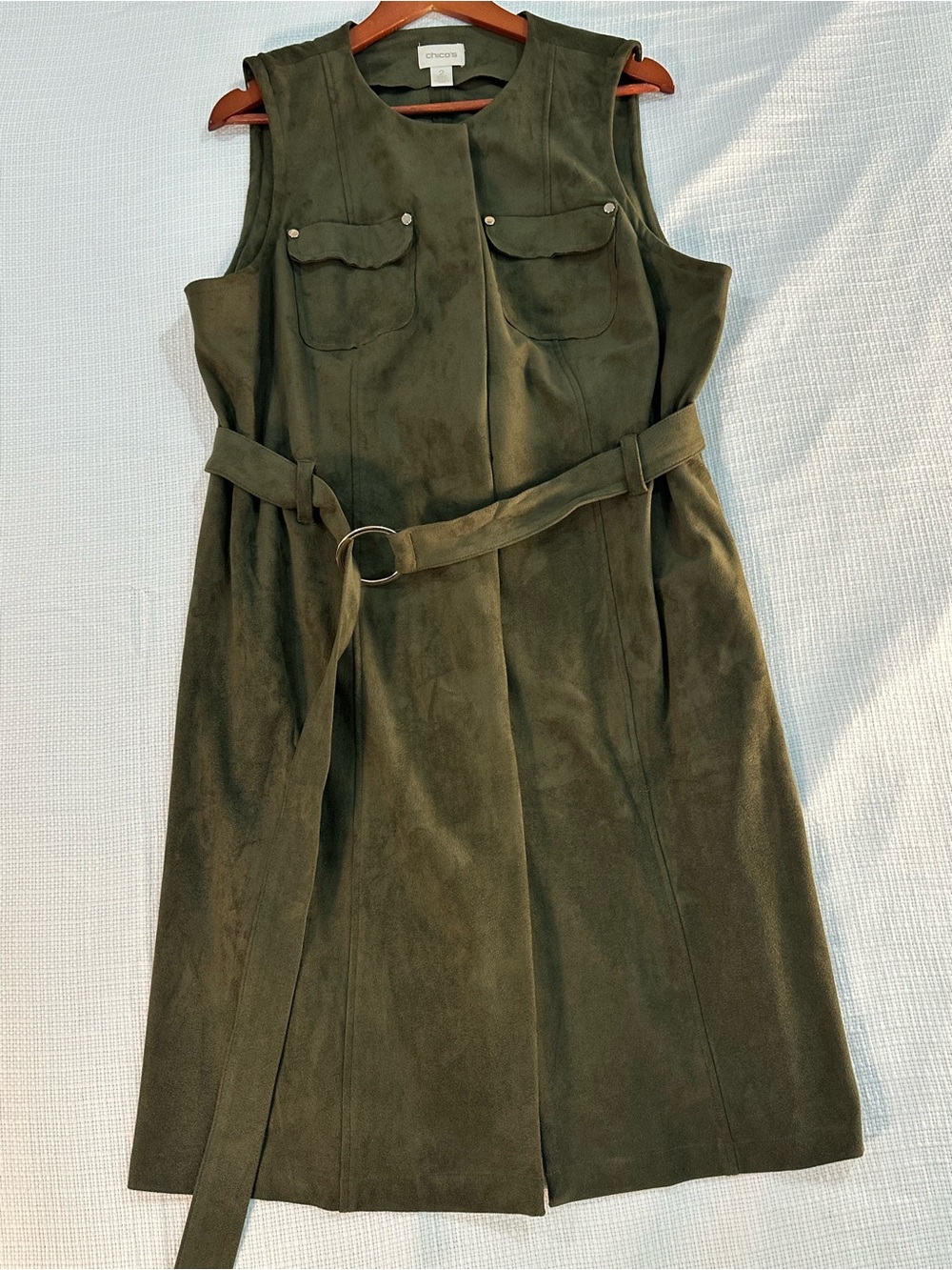 ⭐️Chico's Olive Green Suede-Look Sleeveless jacket/dress